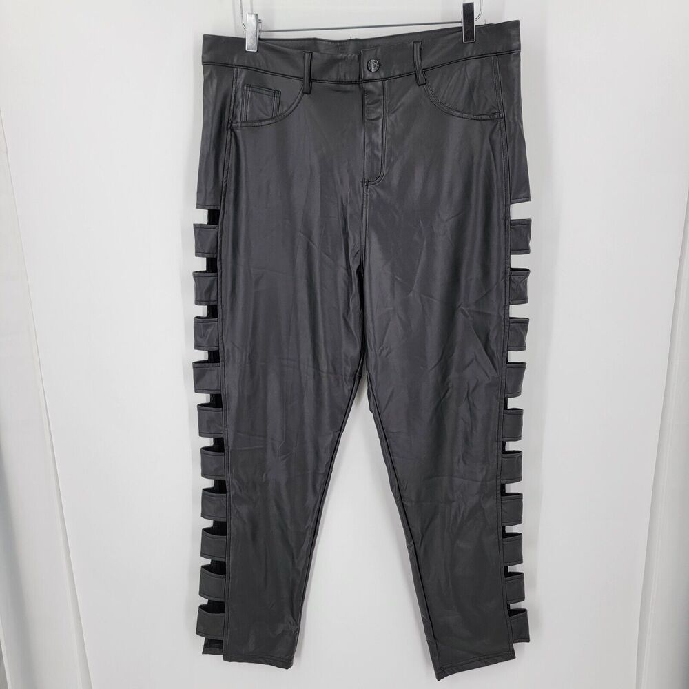 AQ Sports Pants Women's 2X Side Cutouts Faux Leather Stretch
